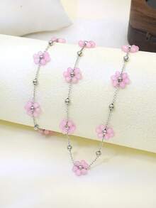 2 pezzi/Set Gioielli in acciaio inossidabile da donna, collana con ciondolo a fiore rosa e bracciale, regalo per la festa della mamma, compleanno, vacanza - Multicolore - Visualizzare 2
