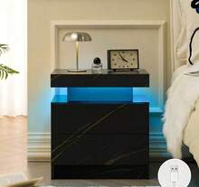Modern Style Bedside Table With Two Drawers, Easy Assembly, Ample Storage Space, Suitable For Bedrooms And Living Rooms - 黑+金 - 查看 8