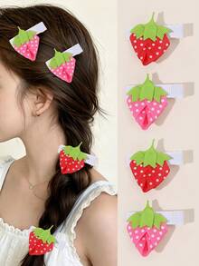 4pcs/2pcs Cute Multicolor Strawberry Hair Clips,Dopamine Side&Bangs Clips,Fashion Hair Accessories Gift For Girls Teens School,Summer Vacation&Photos Wear - Multicolor - View 7