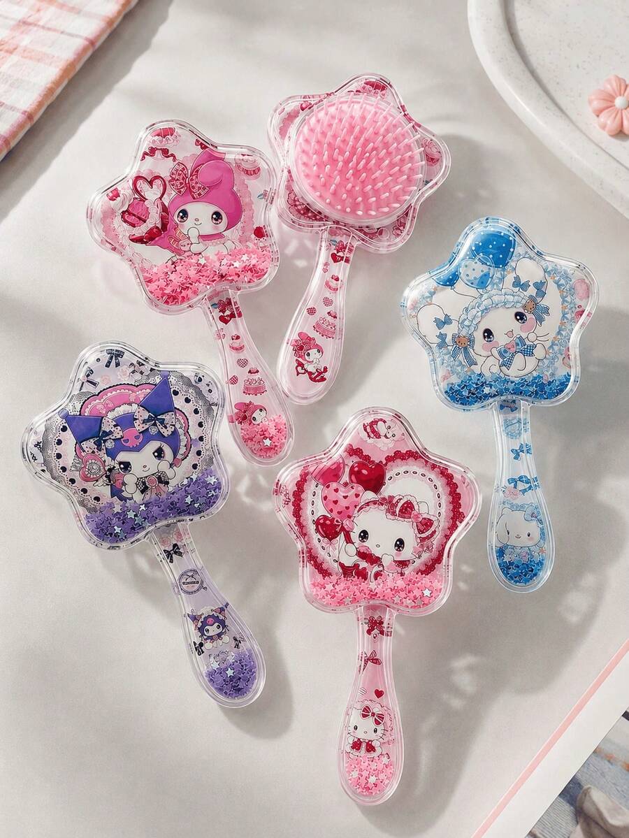 MINISO Sanrio My Melody Kuromi Cinnamoroll Hello Kitty 星星造型氣墊髮梳,便攜亮片髮梳,適合旅行化妝包 - 彩色 - 查看 1