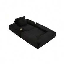 Folding Corduroy Sofa With High-Density Foam And Spring Core For Stable Seating, Side Pocket And Cup Holder, Armrest With Zip, Vacuum Packed, Easy Assembly, For Apartment And Living Room. - 黑色 - 查看 10