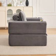 Folding Corduroy Sofa With High-Density Foam And Spring Core For Stable Seating, Side Pocket And Cup Holder, Armrest With Zip, Vacuum Packed, Easy Assembly, For Apartment And Living Room. - 深灰色 - 查看 10