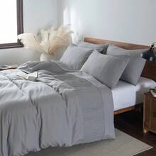 2/3pcs Fashionable Luxury Pleated Patchwork Duvet Cover Set (1/2 Pillowcases + 1 Duvet Cover, No Insert) Grey Super Soft Comfortable Breathable All-Season Bedding, Suitable For Cozy Bedroom And Dorm, Ideal Gift - Light Grey - View 4