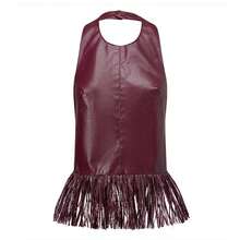 Womens Tassel Halter Tank Tops Summer Fashionable Solid Color Backless Faux Leather Vest(No Model Photos, Real Product As Shown) - Brown - View 3