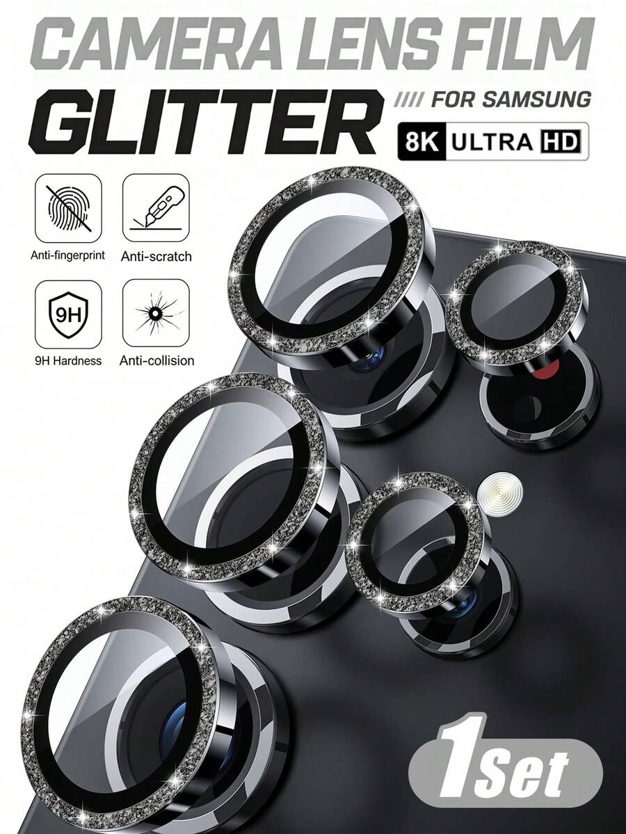 1件裝亮面黑色鋁合金金屬環相機鏡頭保護蓋,相容 Galaxy S26 Ultra/S26+/S26/S25 Ultra/S25+/S25/S24 Ultra/S24+/S24/S23 Ultra/S23+/S23/S22 Ultra/S22+/S22,超薄 9H 防碎鋼化玻璃,適用手機殼,節日禮物手機配件 - 黑色 - 查看 1