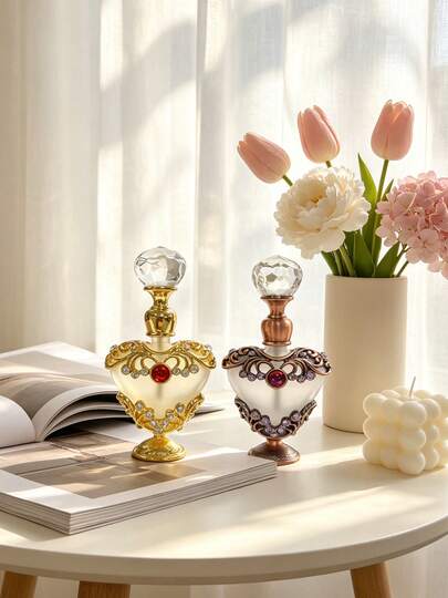 Enamel Peach Heart Bottle 5ml Vintage , Refillable Containers, Portable Decorative Essential Oil Bottle, Holiday Travel Perfume And Essential Oil Personal Care Dispenser Bottle, A Must Have For The Sophisticated Girl (No Perfume, Empty Bottle Only)