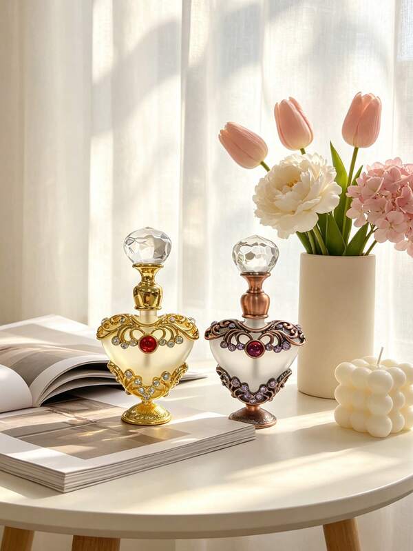 Enamel Peach Heart Bottle 5ml Vintage , Refillable Containers, Portable Decorative Essential Oil Bottle, Holiday Travel Perfume And Essential Oil Personal Care Dispenser Bottle, A Must Have For The Sophisticated Girl (No Perfume, Empty Bottle Only)