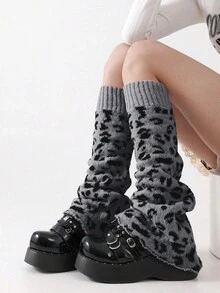 polve 亞文化灰白黑做舊腿套 Y2K 辣妹風白色襪套女款 春夏鬆垮式腿套 - 長針織豹紋 - 查看 4