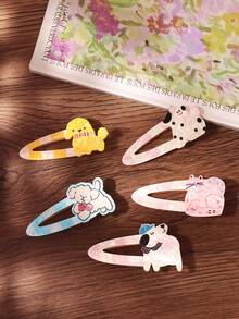 5 Stücke süße Dopamin Welpen- & Katzen-Cartoon Haarspangen, Damen Seitenclips, Pony- & lose Haarclips, Acryl Haarspangen, lässige tägliche & Party Haaraccessoires - Verschiedenfarbig - Übersicht 1