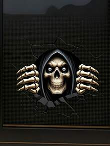 1pc 2D Horror Skull Car Sticker – Double-Sided "Peeking" Crack Wall Decal & Halloween Window Sticker; Asymmetric-Shaped Edge Decoration For Vehicles, Laptops, And Walls - View 3