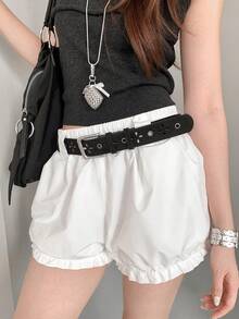 1pc Women's Black PU Suede Clover Hollow Out Waist Belt - Black - View 2