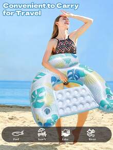 Tropical Banana Leaf U-Shaped Floating Chair With Built-In Pillow, Dual Cup Holders, Inflatable Water Sofa, Breathable Bubble Seat Cushion, High Weight Capacity Floating Lounger, Adult Men & Women Island Beach Leisure Water Play Equipment - A - View 2