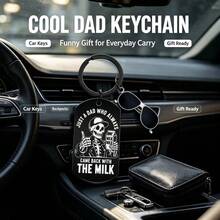 Funny Skeleton Dad Keychain, Slogan "Just A Dad Who Always Brings Milk Home", Paired With Mini Fashion Glasses Pendant Cool Father's Day Birthday Gift, Suitable For Father, Husband Gift, Vintage Gothic Style Skeleton Milk Print Tag Pendant, Men's Backpack, Car Keychain - Halloween Keychain - View 5
