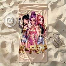 1件工廠直供 K-POP 女團主題平面印花沙灘巾，防沙快乾、柔軟親膚，適合海邊度假、泳池、居家沐浴、旅行攜帶的數位印花浴巾 - 彩色 - 查看 14
