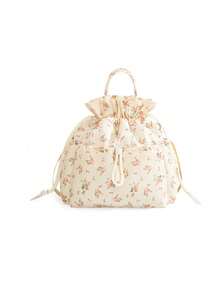 Large Capacity Floral Drawstring Insulated Lunch Bag, Leopard Print Multi-Pocket Lunch Bag Travel Meal Bag Shoulder/Handheld/Crossbody - Multicolor - View 12