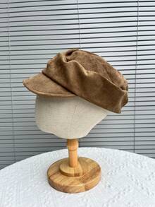 1pc Women's Autumn/Winter Brushed Brushed Slimming Equestrian Cap, Versatile Pleated Flat Top Duck Bill Hat, - Solid Color Dumpling Equestrian Hat - View 10