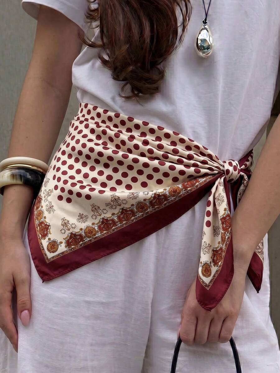 1 buah Syal Kepala Musim Semi Motif Polkadot Minimalis 2026, Aksesori Sabuk Multifungsi Wanita, Ikat Kepala dan Selendang Kepala Modis