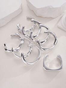 8pcs/4pcs/1pc Bohemian Style Casual Geometric Heavy Work Twisted Silver CCB Open Bangle Bracelet Set, Open Design Suitable For Party, Gathering, Gift, Vacation, Date And Daily Wear - Silver - View 6