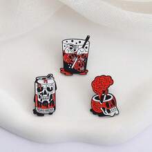 Gothic Skull Beverage Enamel Brooch, Eerie Dripping Blood Soda Can, Whiskey Glass, Brain-Shaped Skull Ashtray Badge, Punk Dark Style Backpack Accessory Gift - Multicolor - View 7