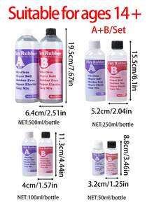 50ml/100ml/250ml Silicone Líquido, Adequado para Fazer Brinquedos Squishy, Gel de Resina Squishy Tipo AB 1:1, Kit de Fabricação de Borracha de Silicone Líquida Macia Squishy, Adequado para Brinquedos DIY de Alívio de Estresse, Boa Elasticidade, Cura Rápida, 50ml/100ml/250ml/500ml - 2 garrafas - Visão 2