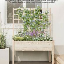 Soonbuy Fir Wood Elevated Planter Box With Trellis & Liner, Raised Garden Bed For Vegetables Herbs Flowers Patio Balcony, 46"L X 23"W X 65"H - A - View 2