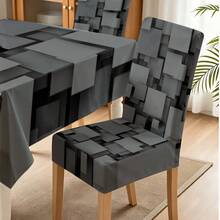 1/4/5/6/7件組 深灰色 3D方塊幾何圖案印花椅套/椅套組,適用於室內居家、餐廳、飯店,現代日常裝飾的理想選擇。桌巾適用於方形餐桌,彈性椅套可水洗。 - 彩色 - 查看 9