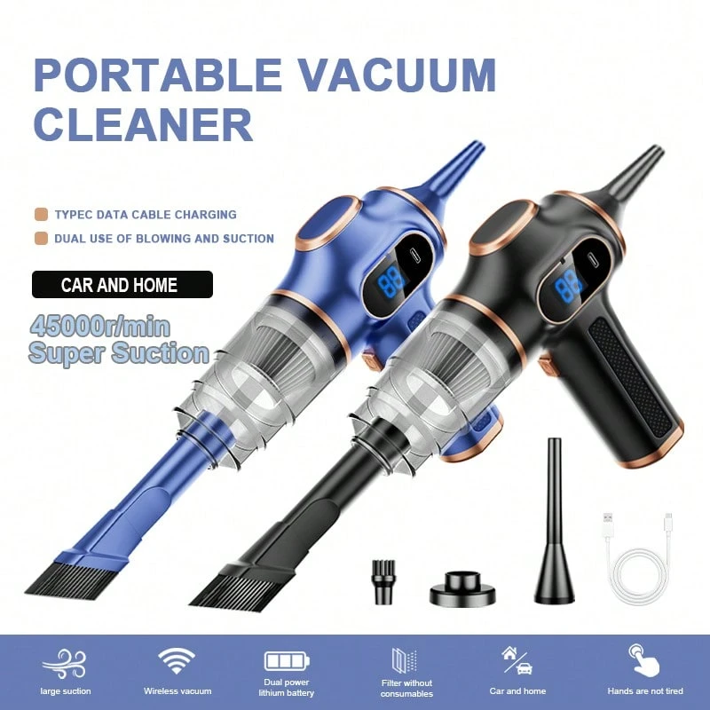 SOKANY Portable Wireless Car Vacuum Cleaner, Wet & Dry 2-In-1 Blower & Suction, 45,000 Rpm Powerful Suction, Type-C Fast Charging (1500mAh*2), Equipped With Multiple Accessories, Suitable For Various Scenarios, Essential Tool For Daily Cleaning - Cordless - View 1