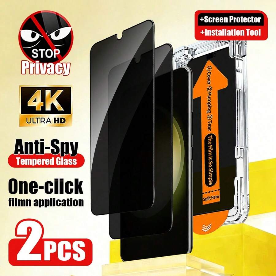 XINHONGYU 2入裝 Galaxy S 系列隱私螢幕保護貼,支援 0.2 秒指紋解鎖,相容 Galaxy S2/26+/26/Ultra、Galaxy S25 Ultra/S25+/S25/S24 Ultra/24 Plus/24/23/22/21,25° 防窺強化玻璃,全螢幕覆蓋,防指紋、防摔、防刮、零氣泡 - 黑色 - 查看 1