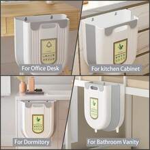 Wall-Mounted Folding Trash Can, Kitchen Cabinet Hanging Garbage Bin, Hands-Free Lid, Removable Inner Liner, Under Sink Trash Can, Compact Space-Saving Storage, Suitable For Bathroom, Office, Bedroom, Diaper Pail Alternative, Easy Installation, Stainless Steel Hook - A - View 5