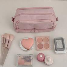 [Cosmetic Bag]Solid Color 3-Layer Fashionable Portable Travel Makeup Organizer Bag With Compartments - Multicolor - View 7