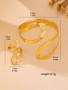 2pcs Fashion Versatile Exquisite Elegant High-End Exaggerated Leaf Ring & Bracelet Set, Suitable For Women's Daily Wear - Golden Two Piece Set - View 4