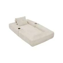 Folding Corduroy Sofa With High-Density Foam And Spring Core For Stable Seating, Side Pocket And Cup Holder, Armrest With Zip, Vacuum Packed, Easy Assembly, For Apartment And Living Room. - 米色 - 查看 10