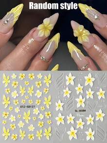 2 Pieces Set Summer Petal Island 5D Embossed Yellow Feather Flower Water Ripple Bubble Modeling Soft Carved Nail Stickers DIY Holiday Nail Decorations Wedding Nail Supplies - Multicolor - View 11