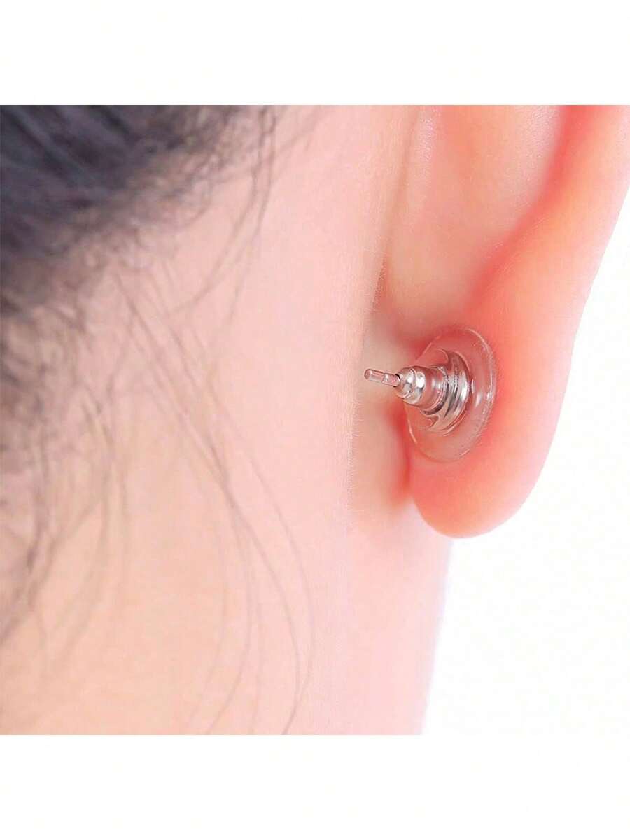 100 Pcs Silver Round Disc Earring Back Stoppers, DIY Jewelry Accessories, Pin Back Design, Easy To Install, Perfect For Jewelry Making & Repair - Multicolor - View 1