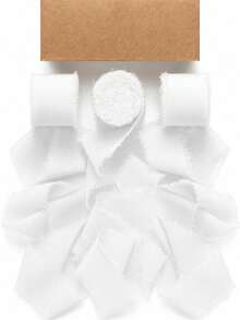3捲白色手工雪紡絲綢流蘇緞帶 1.5英吋 X 16.4英呎 毛邊緞帶，適用於婚禮裝飾、婚禮禮物包裝、邀請函、新娘花束、禮物包裝手工藝、節日裝飾、派對用品 - 白色 - 查看 1
