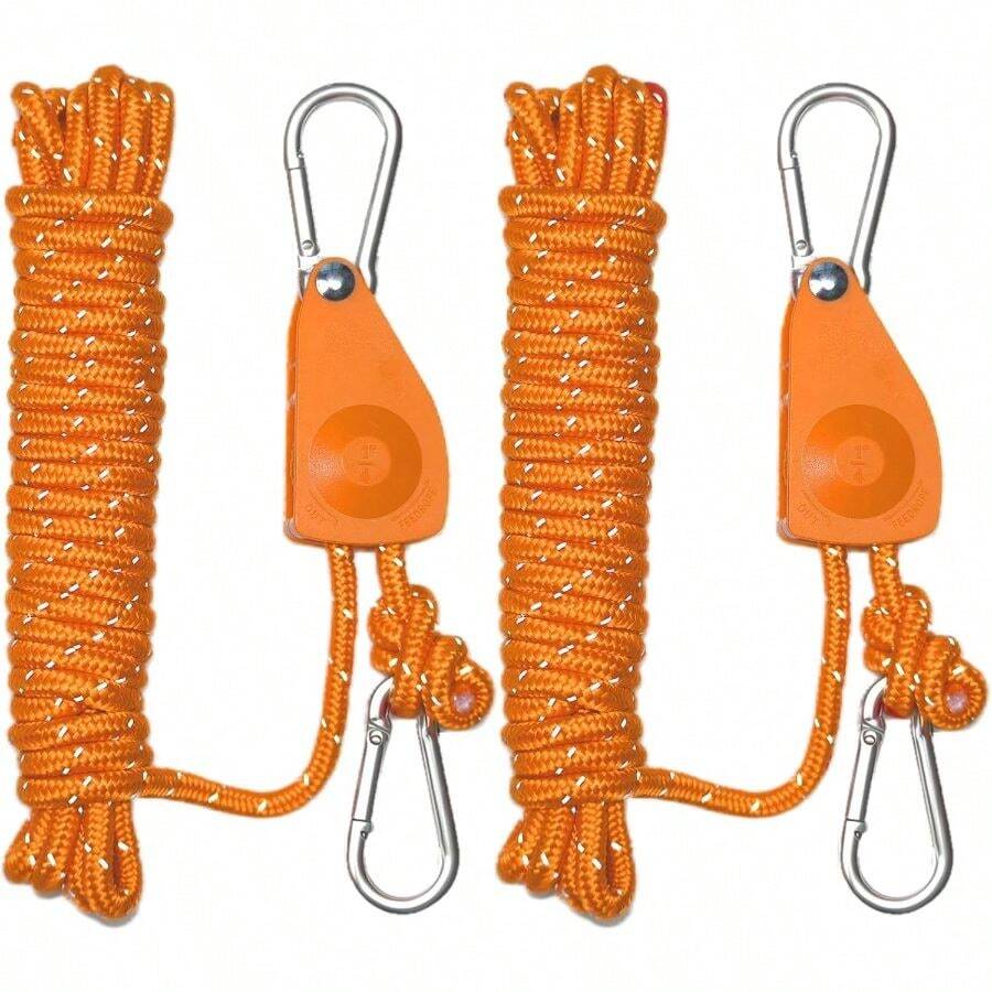 Rope Ratchet 1/4 Inch Longer 13ft Paracord Rope Tie Down Ratchet Strap Reflective Portable Adjustable Camping Rope Tent Tarp Tie Downs Plant Light Hangers Pulley Tightener Tensioner 2 Pack - one-size - View 1