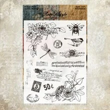Yuezhen 復古透明矽膠印章 DIY 手帳裝飾素材組 英文數字植物郵戳印章 - 矽膠印章 - 查看 6