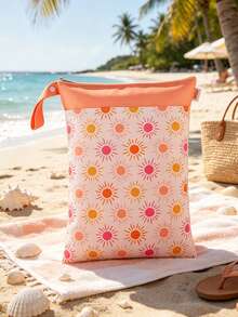 1pc Vintage Print Beach Vacation Waterproof Storage Bag,Back To School - Coral Pink - View 3