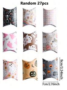 9/18/27Pcs Baby Shower Halloween Pillow Favor Boxes Cute Pastel Ghost Floral Print Mini Paper Candy Gift Boxes Spooky Baby Shower Party Decor - Multicolor - View 9