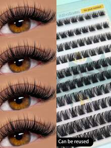120 Clusters Glue-Free Self-Adhesive D Curl European & American Style Dense Segmented Eyelash Extensions DIY Fluffy Mink-Like 30D Waterproof Durable False Lashes For Daily Eye Makeup - 查看 7