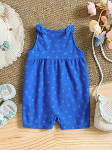 Infant Girls' Soft & Breathable Ditsy Floral Romper, Convenient For Diaper Change, Versatile For Spring & Autumn - Blue - View 2