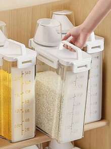 1pc/2pcs Leak-Proof Airtight Storage Canisters - Pest-Proof Portable Square Containers For Rice, Grains, Nuts And Flour | Kitchen Essential Storage, Suitable For Kitchen, Summer Beach Party, Food, Camping, Organization, Room Decor, Kitchen Supplies, Food Storage Containers - Off White - View 1