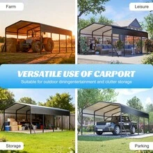 13x20 FT Metal Carport,Garage With Upgraded Triangle Reinforced Frame&4 Poles,Galvanized Steel Hardtop Roof,Heavy-Duty All-Weather Shelter For Car,Truck,Boat,Outdoor Storage-XY347578 - Multicolor - View 8