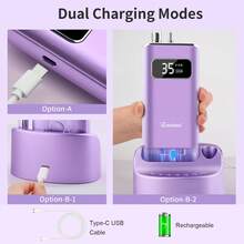 enniewi 電動美甲修甲機,便攜式美甲修甲套組,配備可充電底座,無線電動美甲機,適用於去除凝膠和壓克力指甲,居家沙龍足部與手部美甲工具 - 紫色 - 查看 4