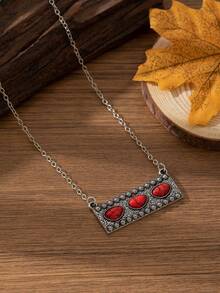 European And American Bohemian Style Women's Vintage Fashion Personalized Rectangular Multicolor Stone Necklace, Suitable For Spring And Summer Clothing Matching, Holidays And Other Occasions - Purple - View 4