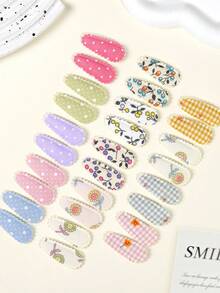 28pcs Girls Snap Hair Clips, Including Embroidery And Printed Designs - Multicolor - View 10