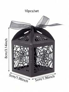 10/20pcs Halloween Black Hollow Spider Web Pattern Gift Boxes Equipped With Decorative Ribbons, Premium Laser Cut Paper Packaging Cases, Ideal For Spooky Themed Party Supplies, Mini Ornaments, Tiny Decorations & Small Sundries Storage - Multicolor - View 4