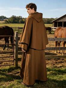 Medieval Vintage Hooded Cloak Carnival Opera Performance Costume Long Robe Wizard Grim Reaper Cosplay Outfit - Brown - View 2