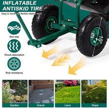 Garden Cart With Rolling Seat, Wheels, Adjustable Steering Handle & Utility Tool Tray, Planting Wagon Scooter, Gardening Tool For Senior, For Patio, Backyard, Lawn & Outdoor (Green) - Green - View 4