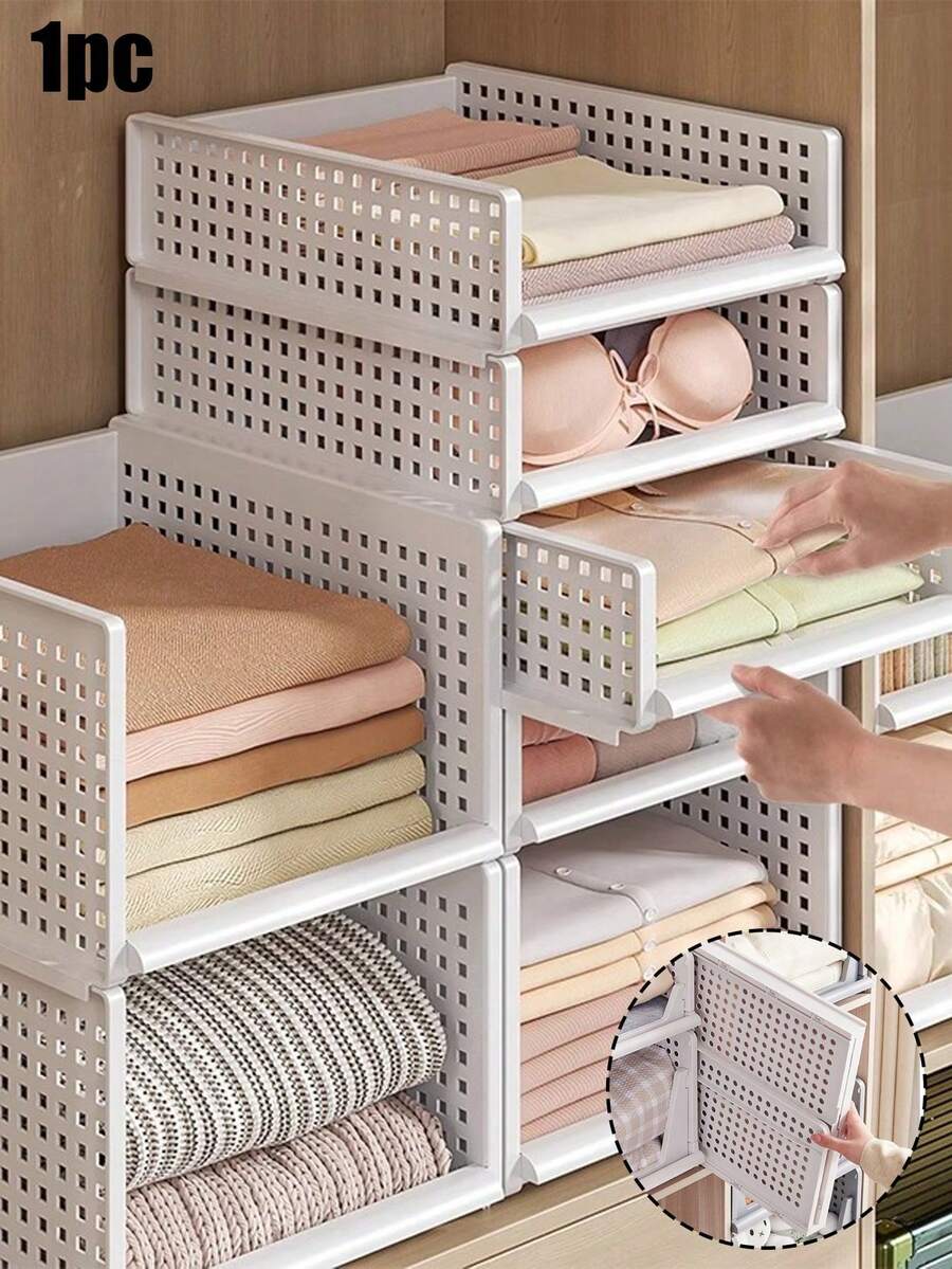 Stackable Closet Storage Baskets, Multi-Functional Foldable Closet Organizer, Closet Storage Boxes, Bathroom Storage Rack, Suitable For Bathroom, Kitchen, Laundry Room, Closet And Office, Teacher's Day, Easter And Valentine's Day Gifts - Multicolor - View 1